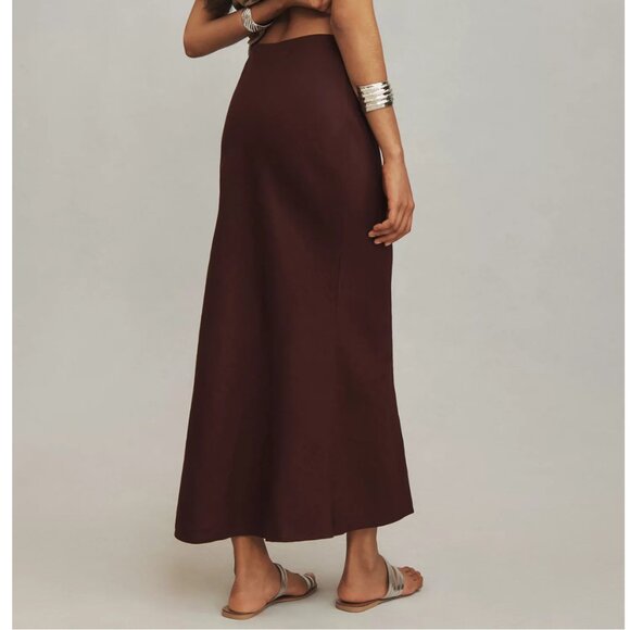 Anthropologie The Tilda Maxi Slip Skirt Linen Edition Chocolate XS - Picture 2 of 12